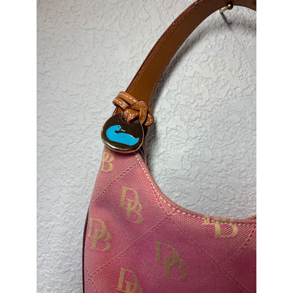 Dooney & Bourke Pink DB Monogram Canvas Leather Trim Shoulder Bag Purse Y2K - Picture 3 of 7